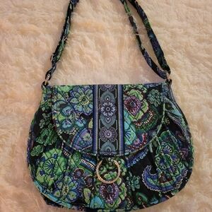Floral Patterned Shoulder Bag - Green and Blue